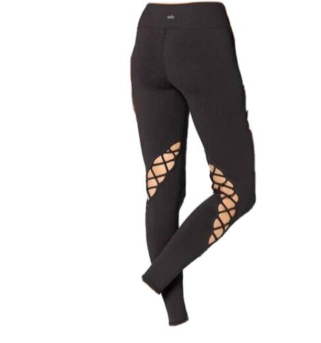 ALO YOGA LATTICE CUTOUT BLACK LEGGING ENTWINE PULL ON STRETCH LEGGINGS –  Afashionistastore