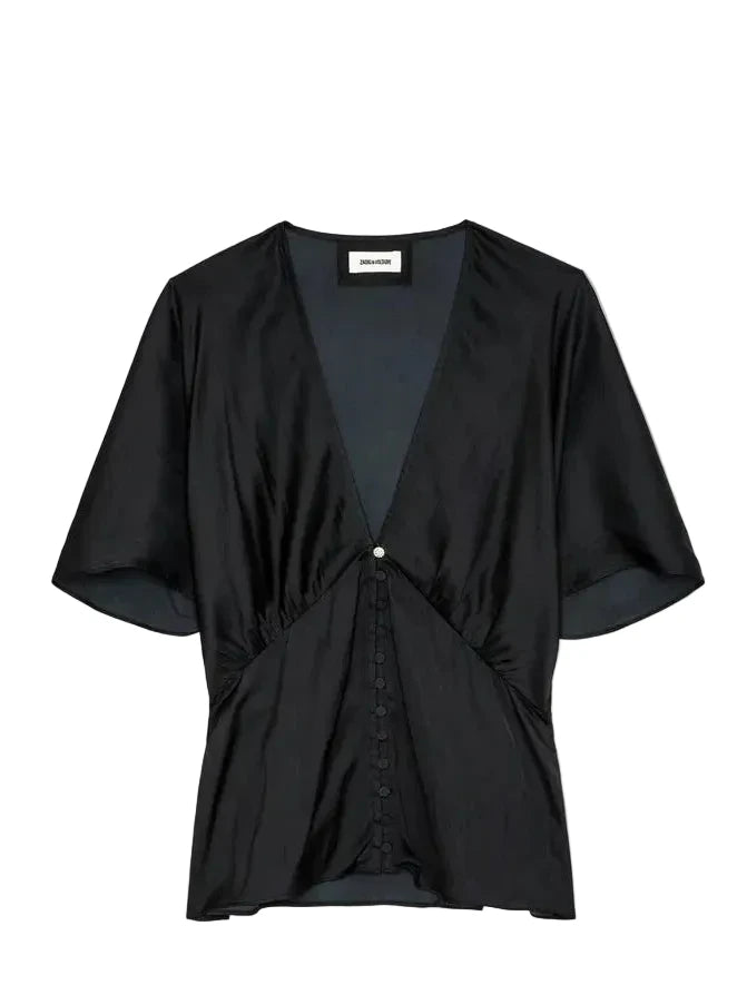 Zadig & Voltaire Thodri Satin Top Blouse in Black Size M medium ladies