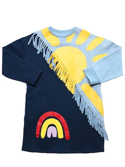 Stella McCartney 2020 KIDS Girls' PRINTED COTTON SWEAT DRESS W/ FRINGES 6 years children
