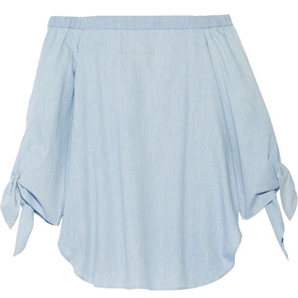 TIBI Off-the-shoulder cotton-chambray blue top blouse Size US 4 UK 8 S Small Ladies