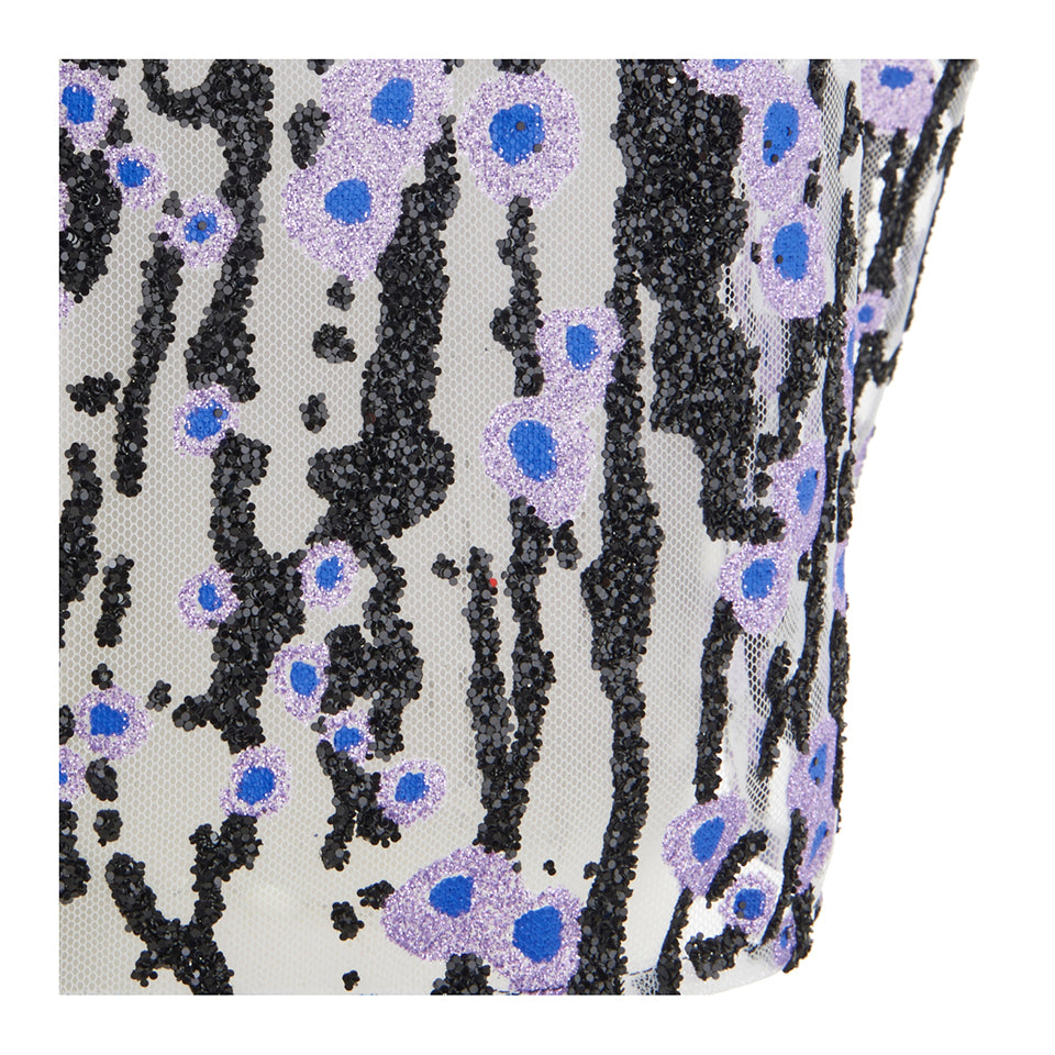 Carven Women's Floral Top Glitter Silver/Black/Lilac SIZE F 36 US 4 UK 8 S SMALL ladies