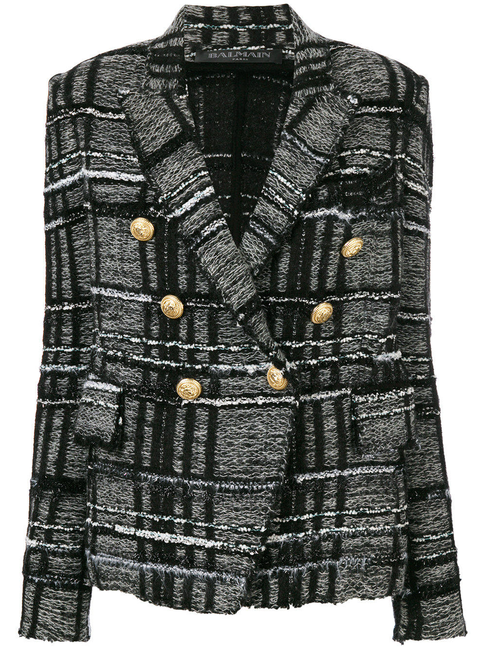 Balmain Double-breasted wool blend checked tweed blazer F 42 UK 14 US 10 ladies