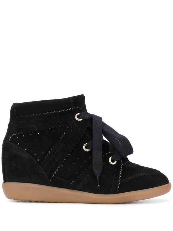 ISABEL MARANT Bobby Sneaker Black Suede Leather Wedge Sneakers Size 37 ladies