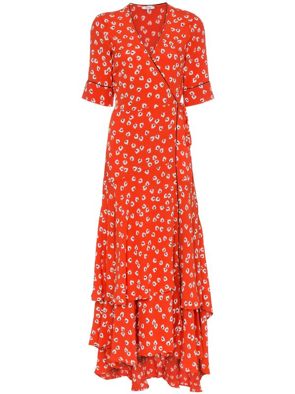 ganni red wrap dress Ganni Crepe Wrap Midi Dress