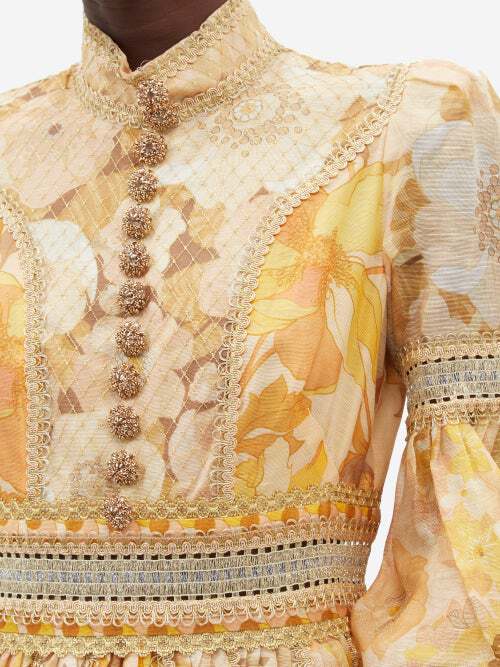 ZIMMERMANN Metallic Tempo Embellished Floral-print Linen And Silk-blen –  Afashionistastore