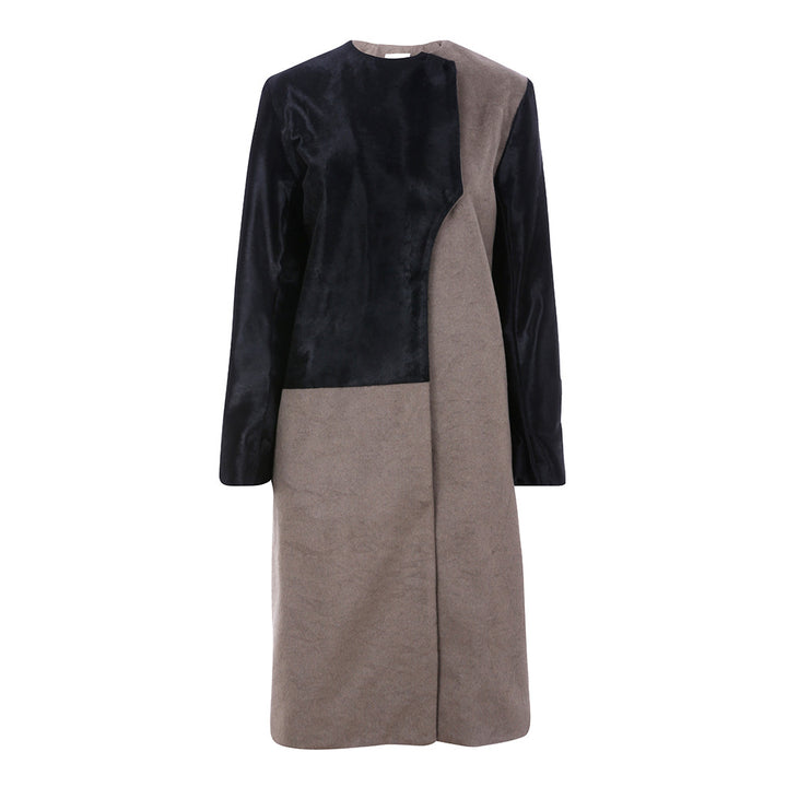 Moka London Women’s Cashmere Calf Leather Colorblock Coat UK 10 LADIES
