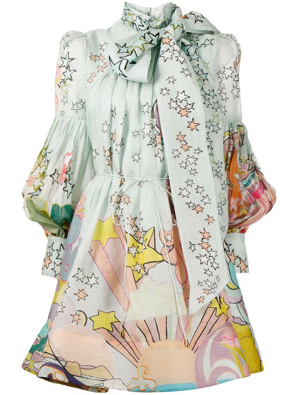 ZIMMERMANN MOST Wanted Collage Concert Tie Neck Mini Dress Size 0 XS l