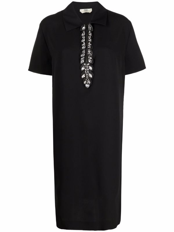 Fendi leather & crystal embellished zip-up shift dress I 40 UK 8 US 4 S SMALL ladies