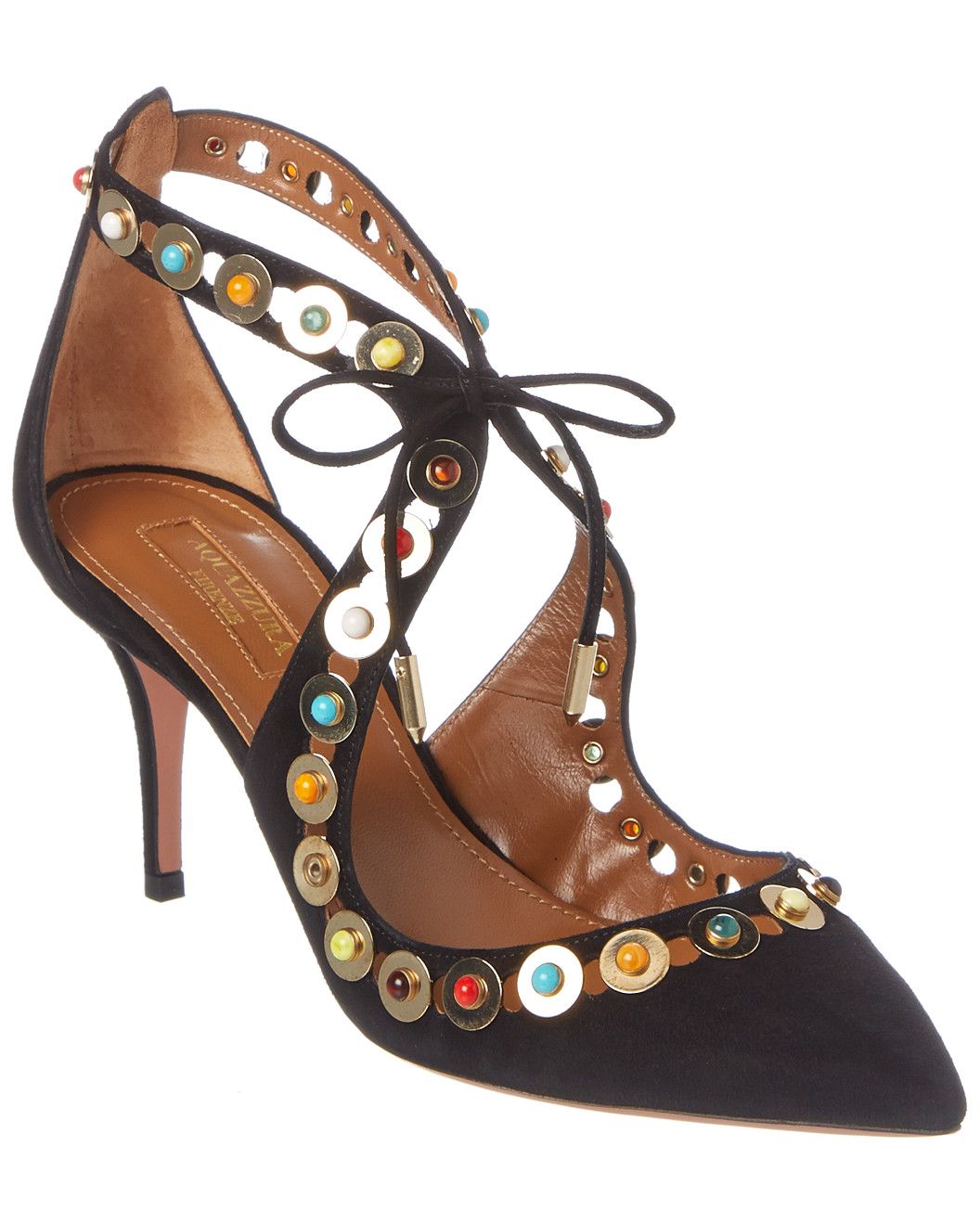 Aquazzura Byzantine Studded Suede Pump, Black Size 36 US 6 UK 3 ladies