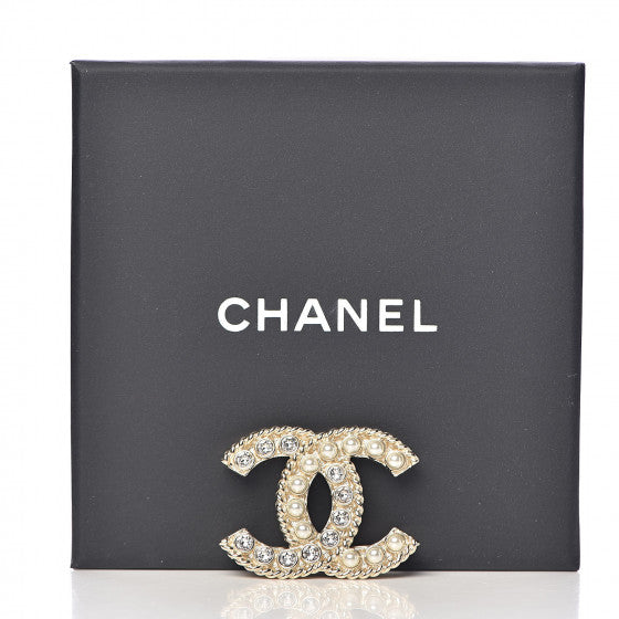CHANEL Limited Edition 2020 Pearl Crystal CC XL Brooch Gold Pearly White ladies