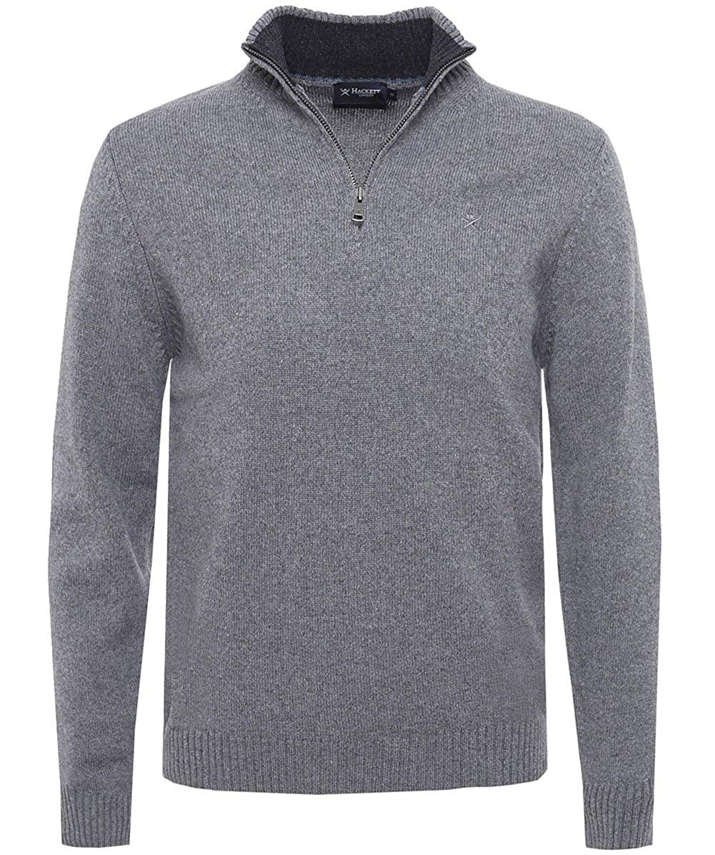 HACKETT LONDON GREY CASHMERE WOOL KNIT HALF ZIP SWEATER JUMPER M MEDIUM MEN