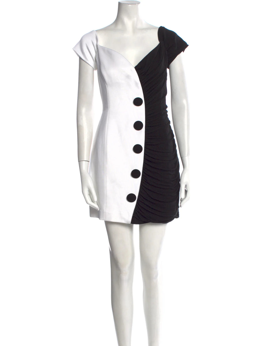 balmain white and black viscose off the shoulder dress Balmain Off The Shoulder Draped Two Tone Dress Emily in Paris F 44 US –  Afashionistastore