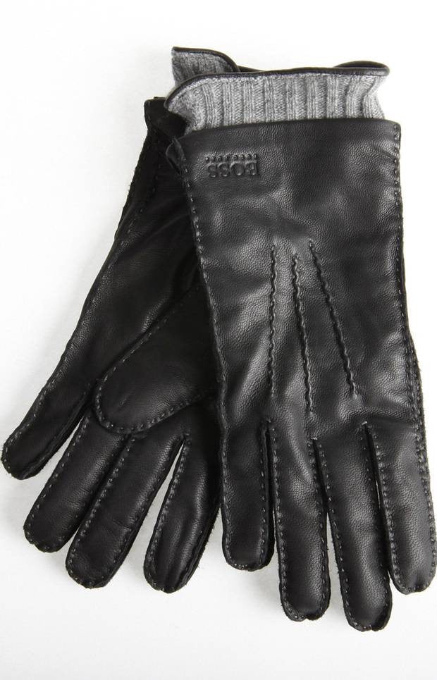 Hugo Boss Black Mens Leather and cashmere lining gloves Men Afashionistastore Hugo Boss Black Mens Leather and cashmere lining gloves Men Afashionistastore