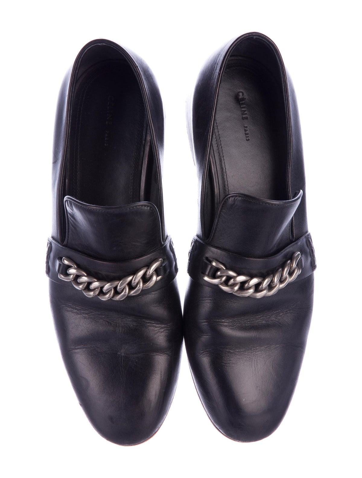 Céline Celine Phoebe Philo Black Chain-Link Leather Loafers Shoes 38 ladies