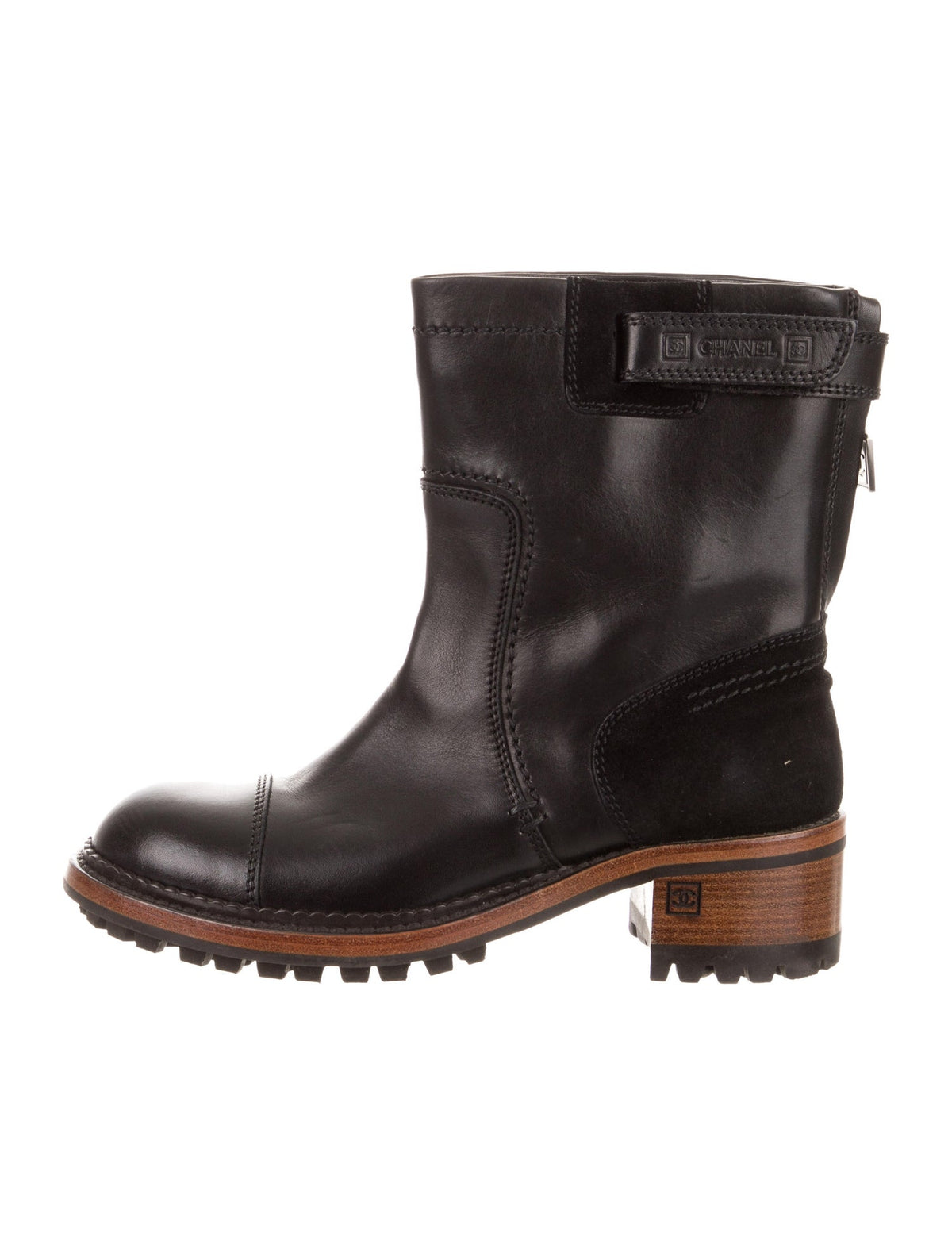 CHANEL Leather CC Black Boots Ankle Boots Leather Booties Size 39 Ladies