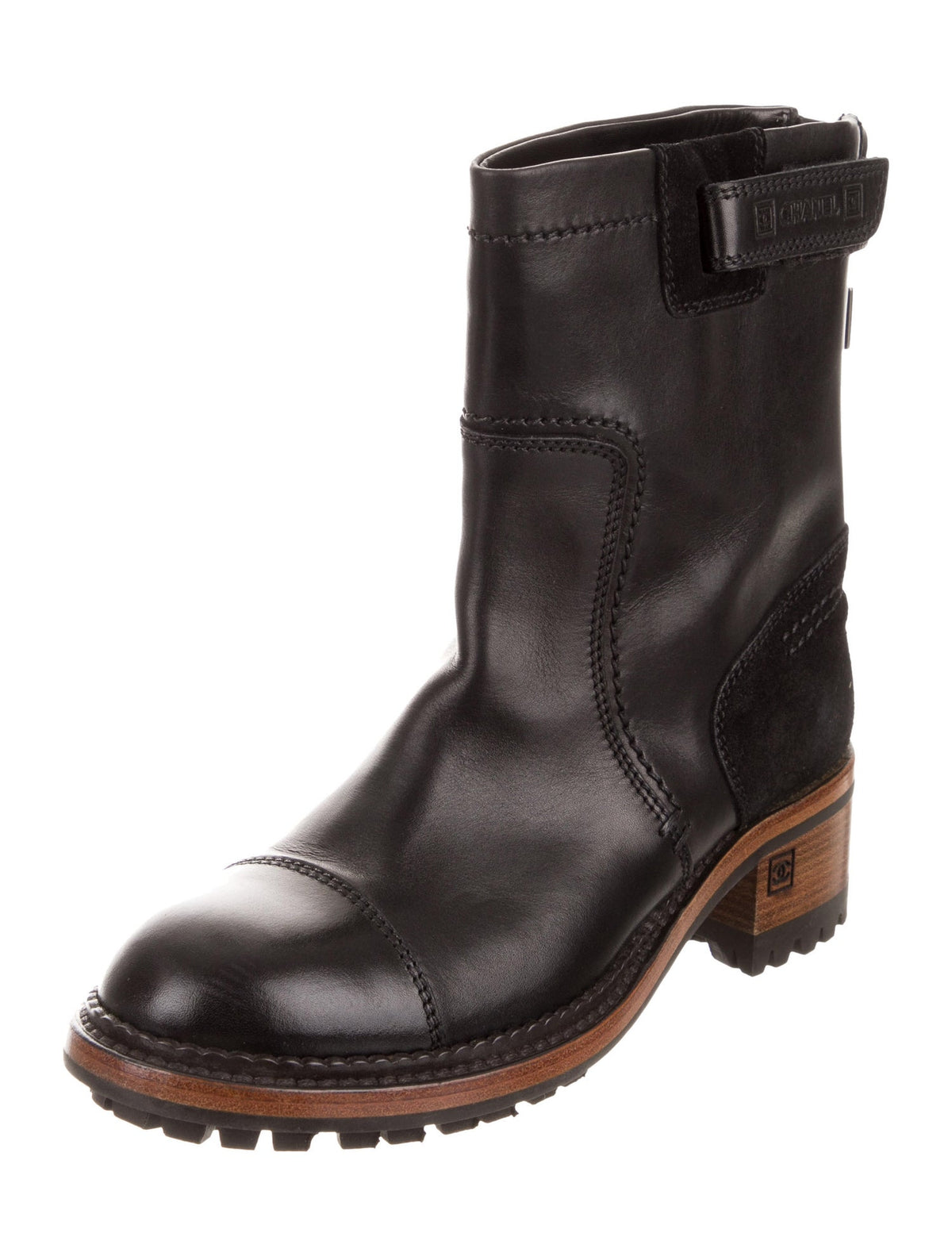 CHANEL Leather CC Black Boots Ankle Boots Leather Booties Size 39 Ladies