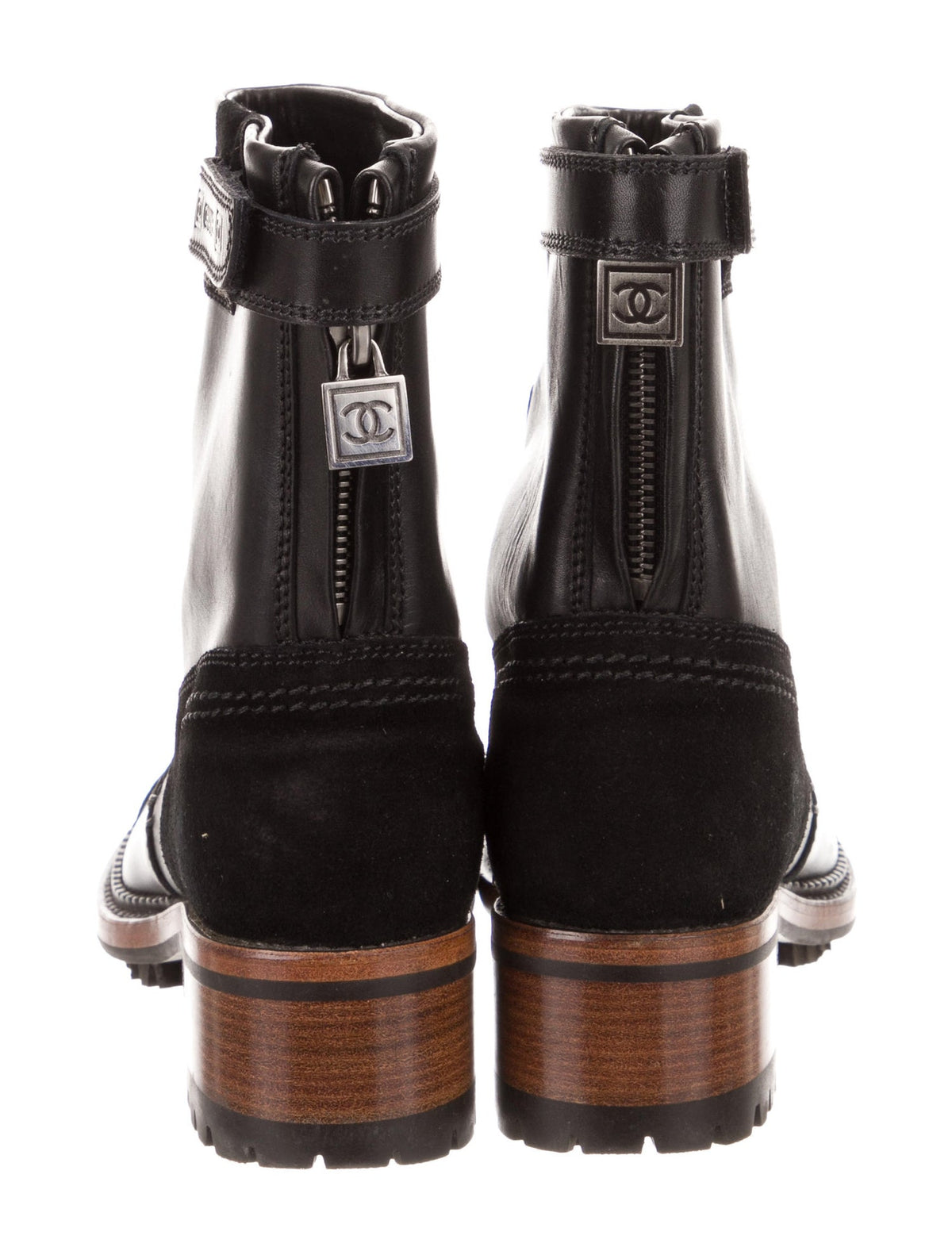 CHANEL Leather CC Black Boots Ankle Boots Leather Booties Size 39 Ladies