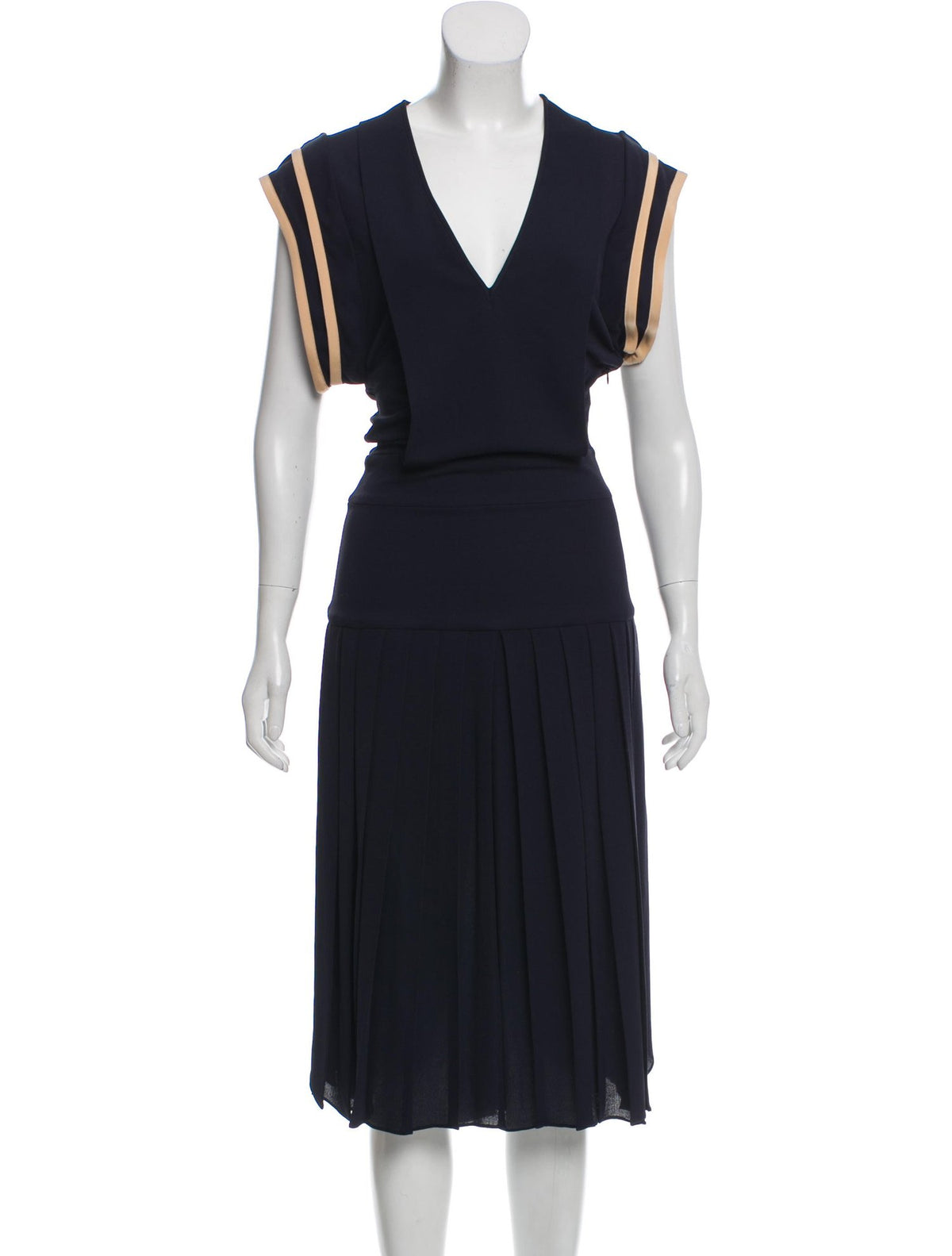 CHLOÉ Pleated Navy Midi Dress Ladies
