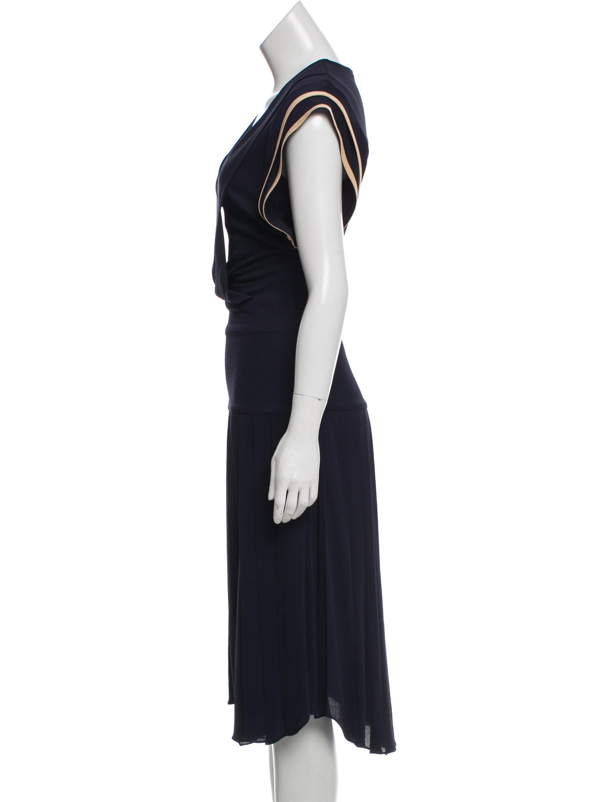 CHLOÉ Pleated Navy Midi Dress Ladies