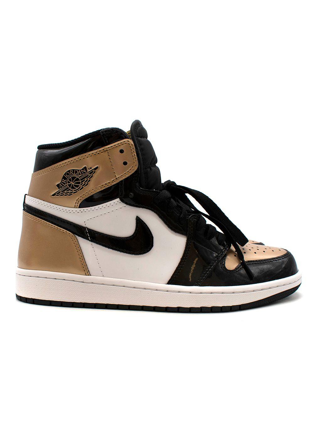NIKE Black/Gold/White Patent Air Jordans Sneakers Trainers Size 42 men