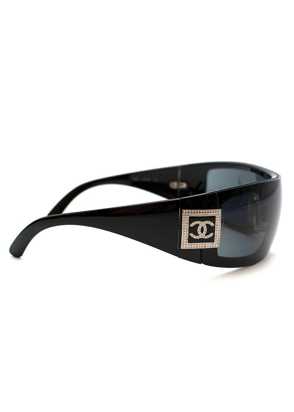 CHANEL Crystal Logo Black Visor Sunglasses ladies