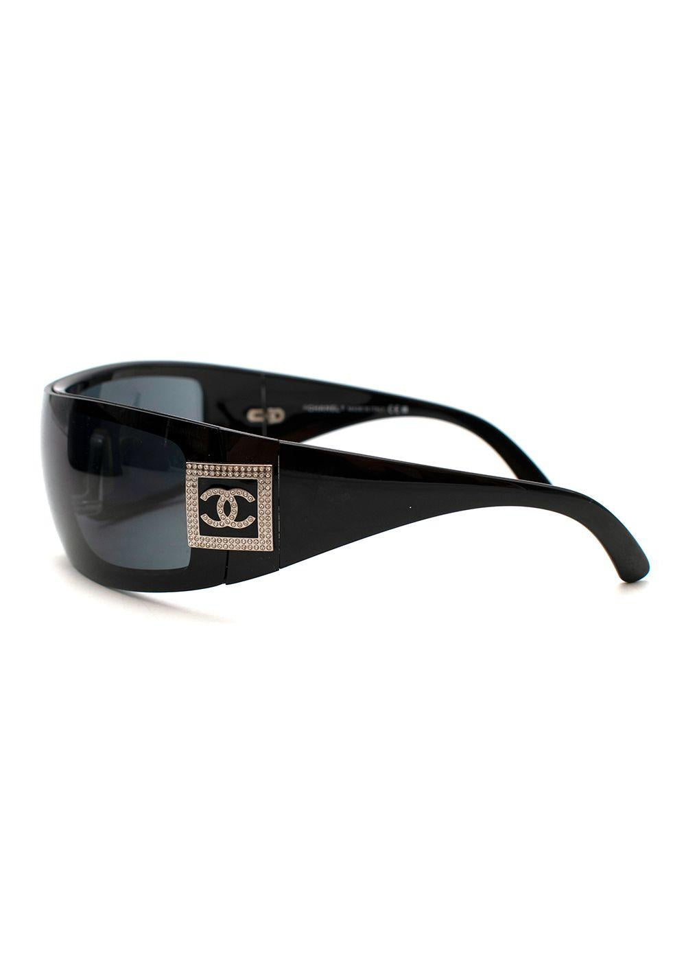 CHANEL Crystal Logo Black Visor Sunglasses ladies