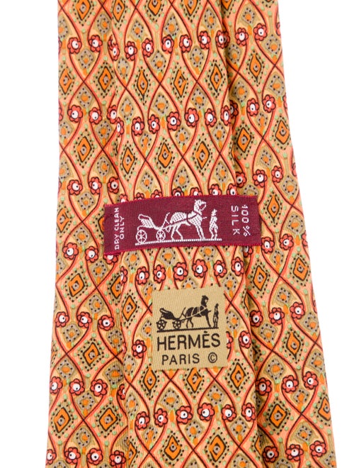 Hermès HERMES Paris Silk Yellow Print Tie 7586 SA 100% AUTHENTIC Men