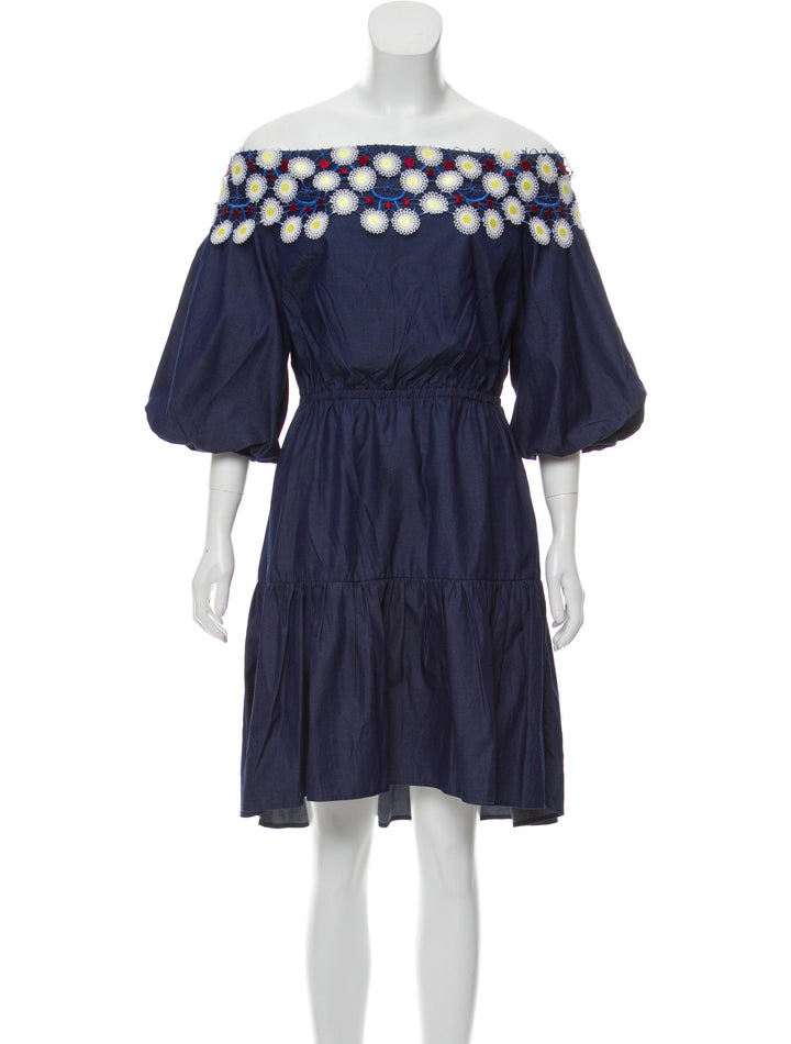 PETER PILOTTO Navy Off Shoulders Cotton Lace Pallas Dress Ladies