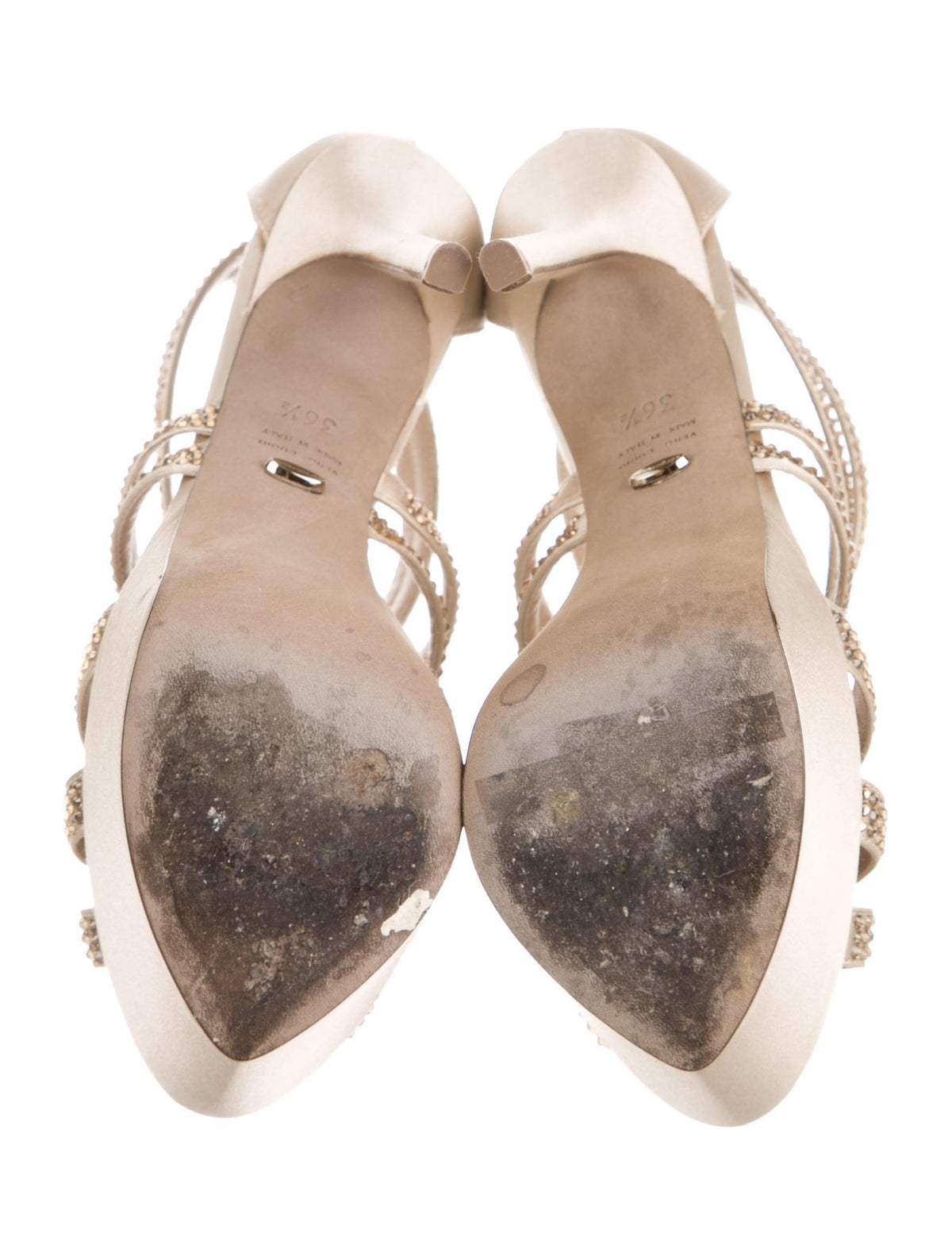 SERGIO ROSSI SWAROVSKI CRYSTAL EMBELLISHED SATIN SANDALS Ladies
