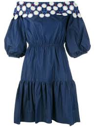 PETER PILOTTO Navy Off Shoulders Cotton Lace Pallas Dress Ladies
