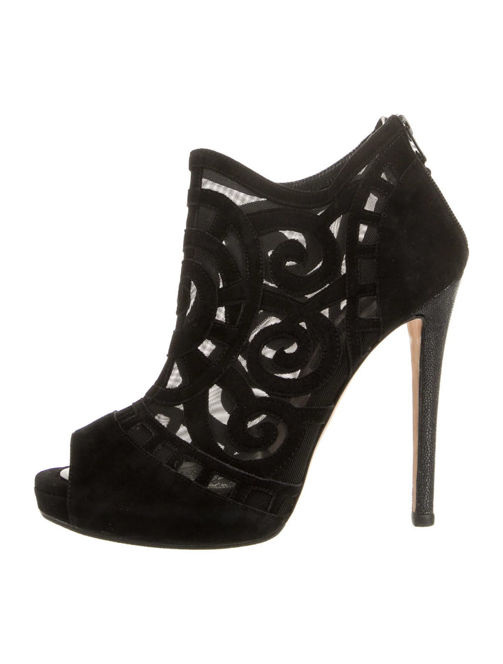 $1275 CHRISSIE MORRIS Suede Mesh Accents Booties Heels Size 36 UK 3 US 6 ladies