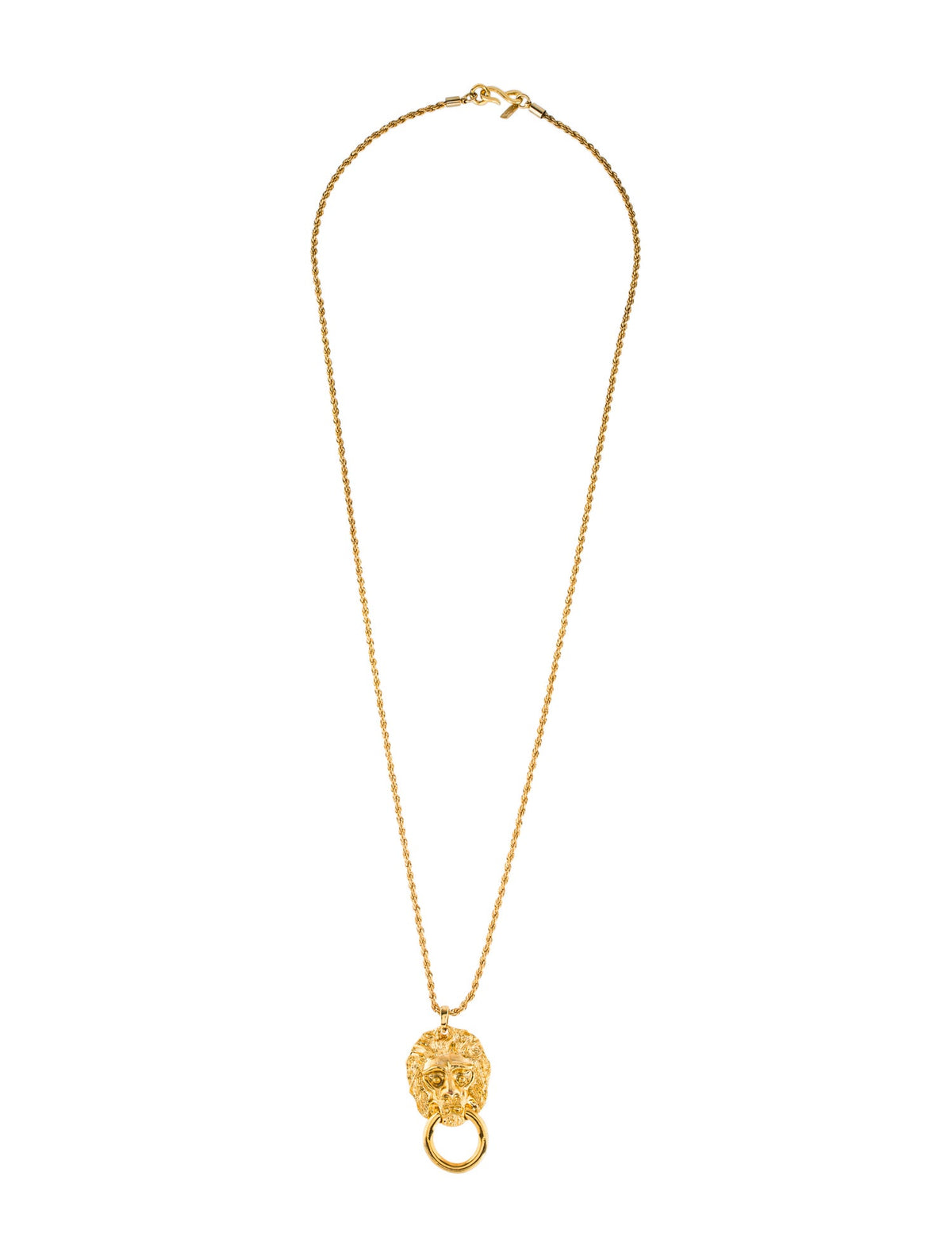 Kenneth Jay Lane Lion Doorknocker Pendant Gold Plated Chain Necklace ladies