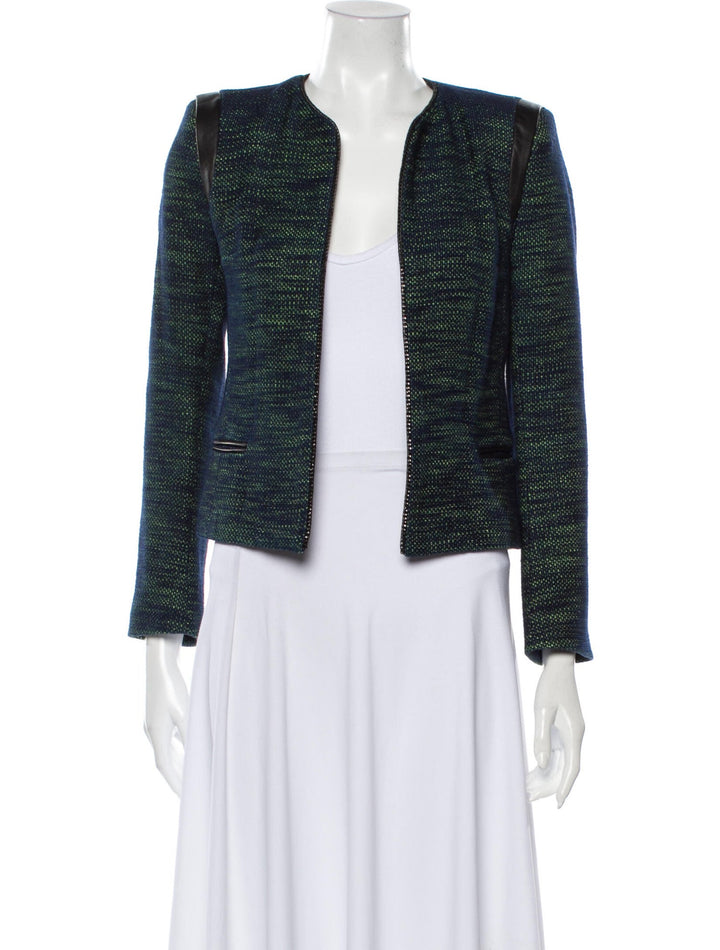 SANDRO Paris Tweed Leather Insert Jacket Blazer SIZE F 38 UK 10 US 6 ladies