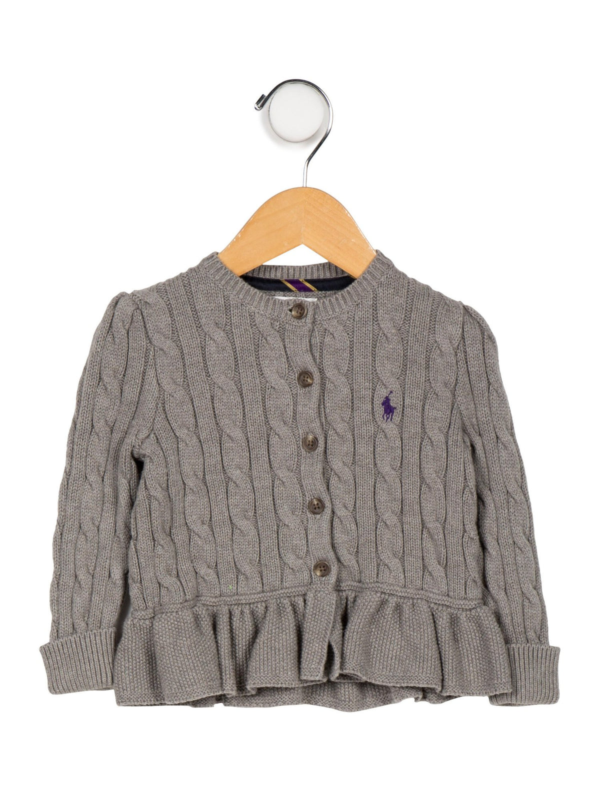 RALPH LAUREN Polo Girls' Ruffled Rib Knit Cardigan Cable Sweater Jumper 4 years Children
