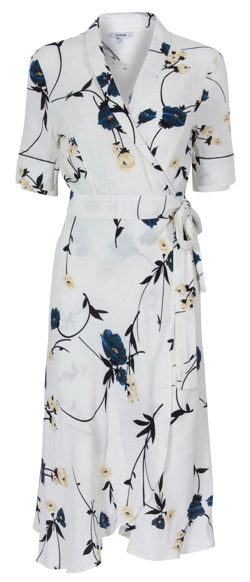 Ganni Dalton Crepe Vanilia Kimono Wrap Dress Ladies  Afashionistastore