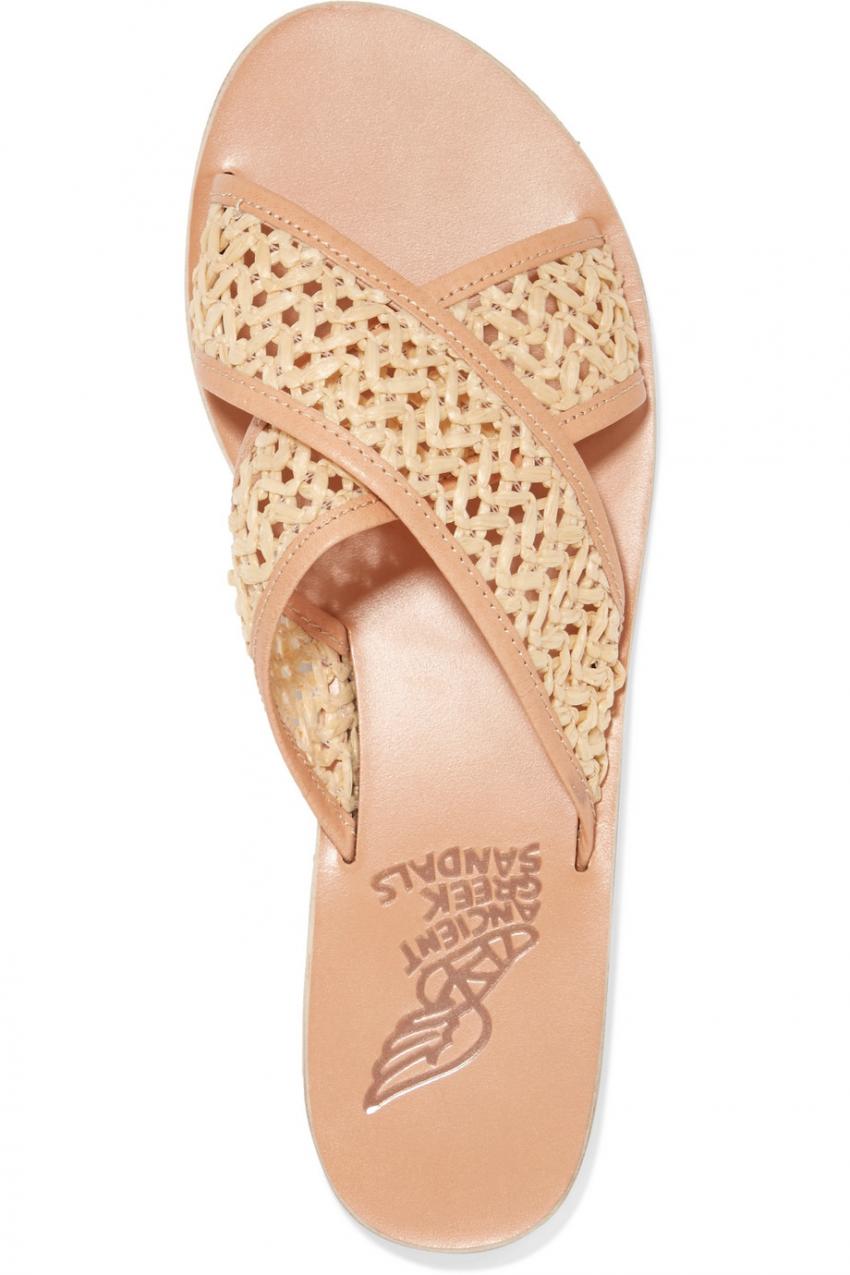 Ancient Greek Sandals Thais Woven Raffia And Leather Slides Slippers Size 40 ladies