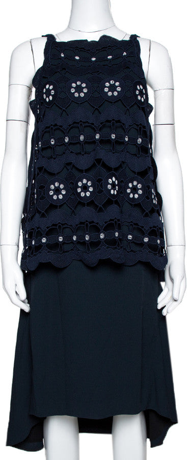 CHLOÉ Guipure Lace Navy Overlay DRESS SIZE FR 38 UK 10 US 6 ladies