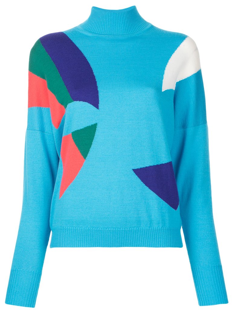 Delpozo Intarsia Wool Knit Sweater Jumper Size L Large Ladies
