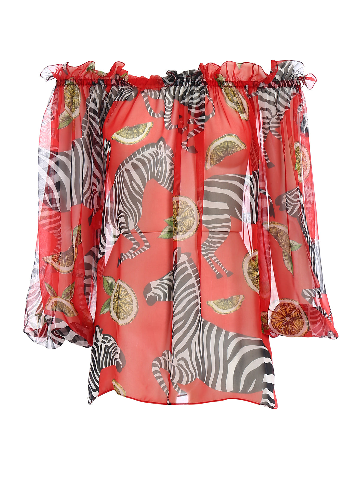 Dolce & Gabbana Red Zebra Print Silk Off Shoulder Blouse Size I 44 UK 12 US 8 ladies