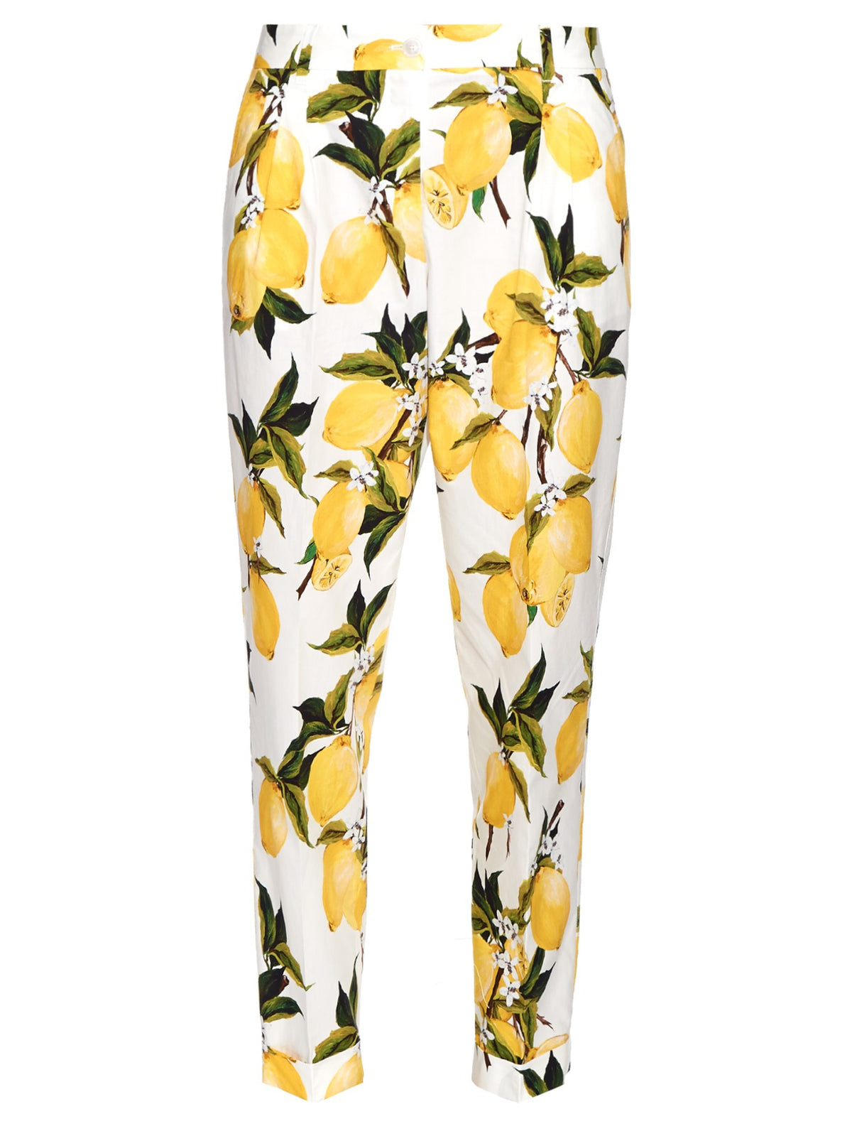 Dolce & Gabbana Lemon Printed Cotton Straight Pants Trousers Ladies