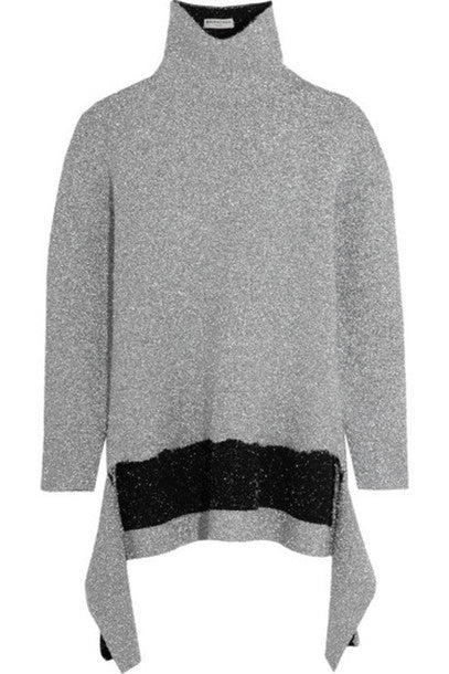 Balenciaga High Neck Metallic Silver Turtleneck Oversized Sweater Jumper F 36 S ladies
