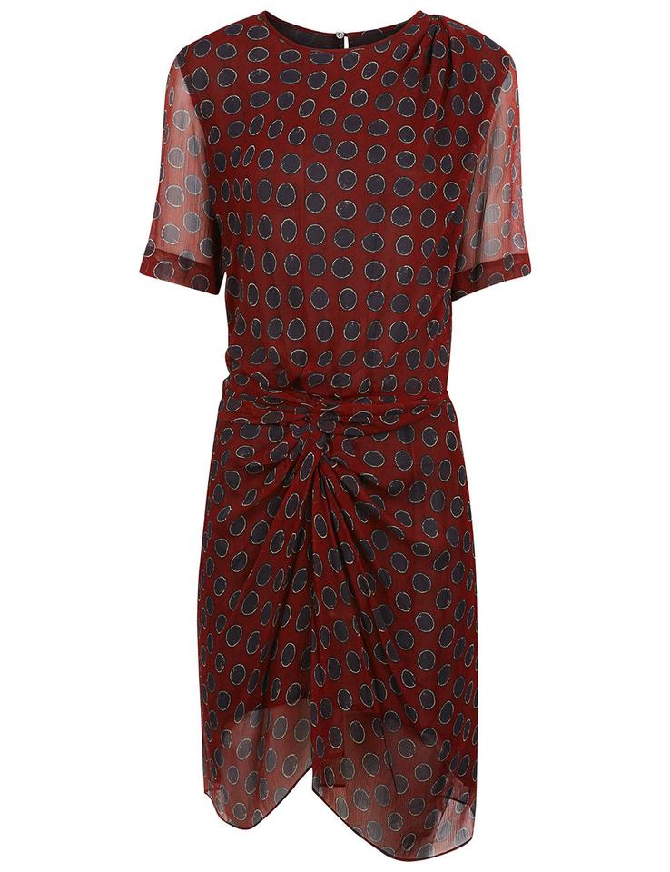 ISABEL MARANT Etoile Burgundy Barden Twist-front Silk Polka-dot Dress Afashionistastore ISABEL MARANT Etoile Burgundy Barden Twist-front Silk Polka-dot Dress Afashionistastore