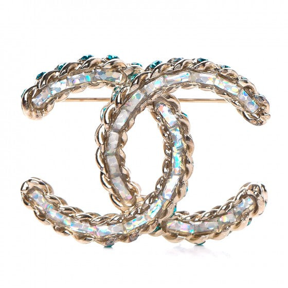 CHANEL Iridescent Crystal CC Brooch Green SOLD OUT Limited Edition Ladies