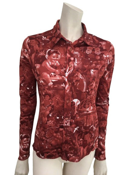 Jean Paul GAULTIER Rare 1990's Face Print Button Down Shirt Size L Large ladies