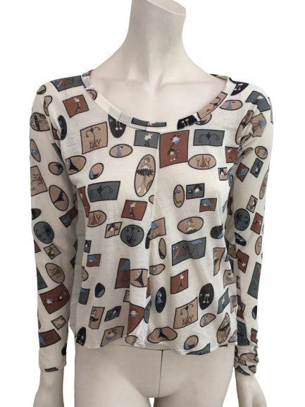 MARNI MULTICOLOR PRINTED LONG SLEEVES CROPPED TOP SIZE I 44 Ladies