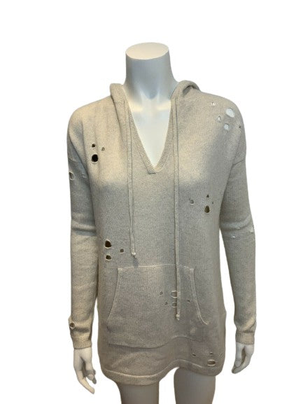 AUTUMN CASHMERE Beige Distressed Hoodie Jumper Sweater Size S small ladies