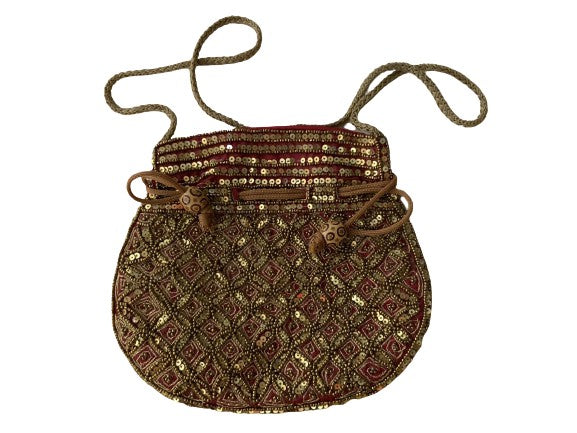 Hand Embellished in India Gold Beaded Satchel Bag Handbag ladies