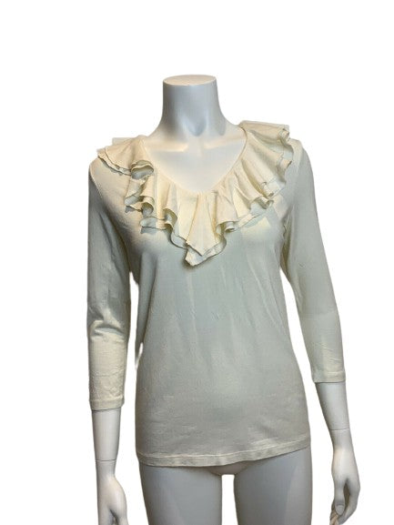 Lauren Ralph Lauren Ruffle front top with 3/4 sleeve top Size M medium ladies