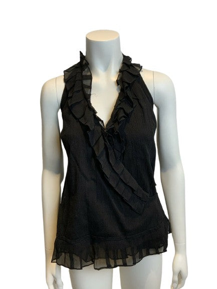 Alice + Olivia Black Ruffle Trim Backless Top Size XS ladies