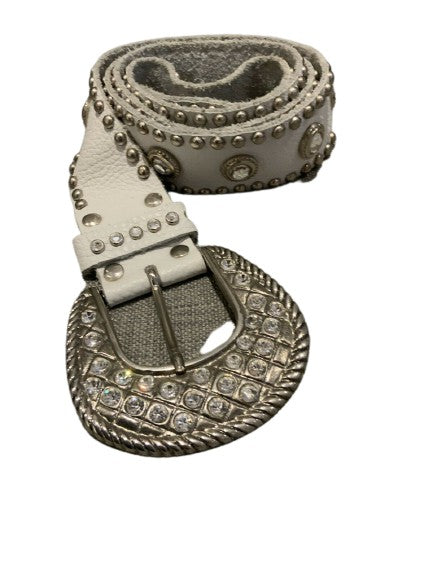 White Leather Studded Crystal Belt Size 85 / 34 ladies